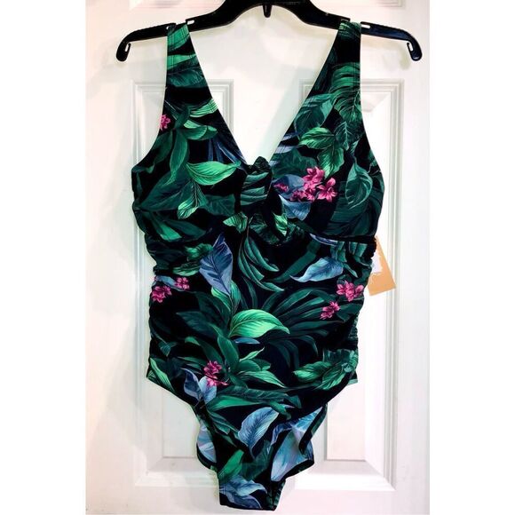 KONA SOL - NWT - L Sz Lg Full Coverage Tummy Control Tie-Front 1-Piece/Tropical - Picture 4 of 15